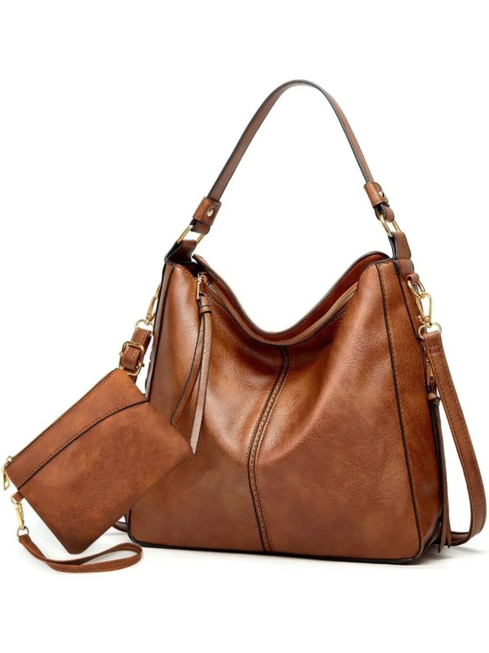Trendy Large Hobo Tote Bag for Women - Soft Leather Crossbody Purse & Wallet Set